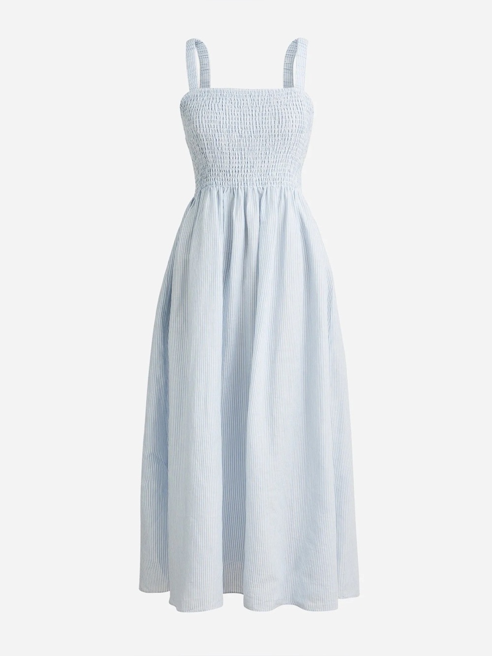 J Crew Smocked Beach Dress Size M in Linen-Cotton Blend Stripe NEW Cottagecore